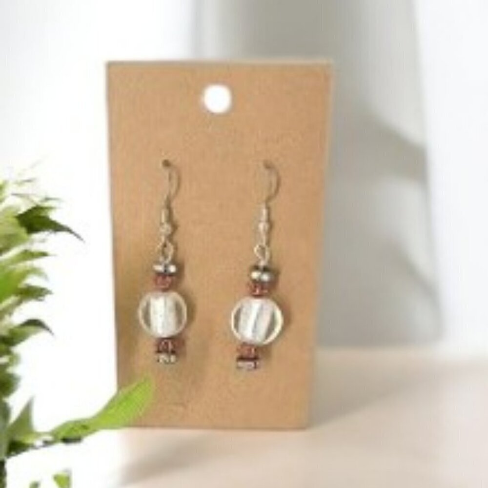 Murano Glass‎ Beaded Earring Set in White and Red - New - Hand Crafted